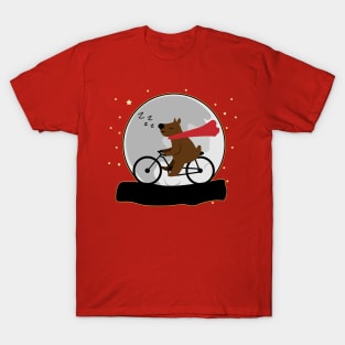 Cute Polar Bear Cycling At Night And Moon T-Shirt